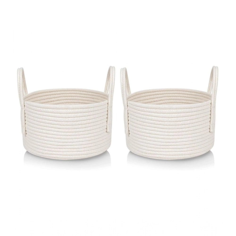 Generic Cotton Round Storage Rope Woven Baskets Pack of 2 (White)