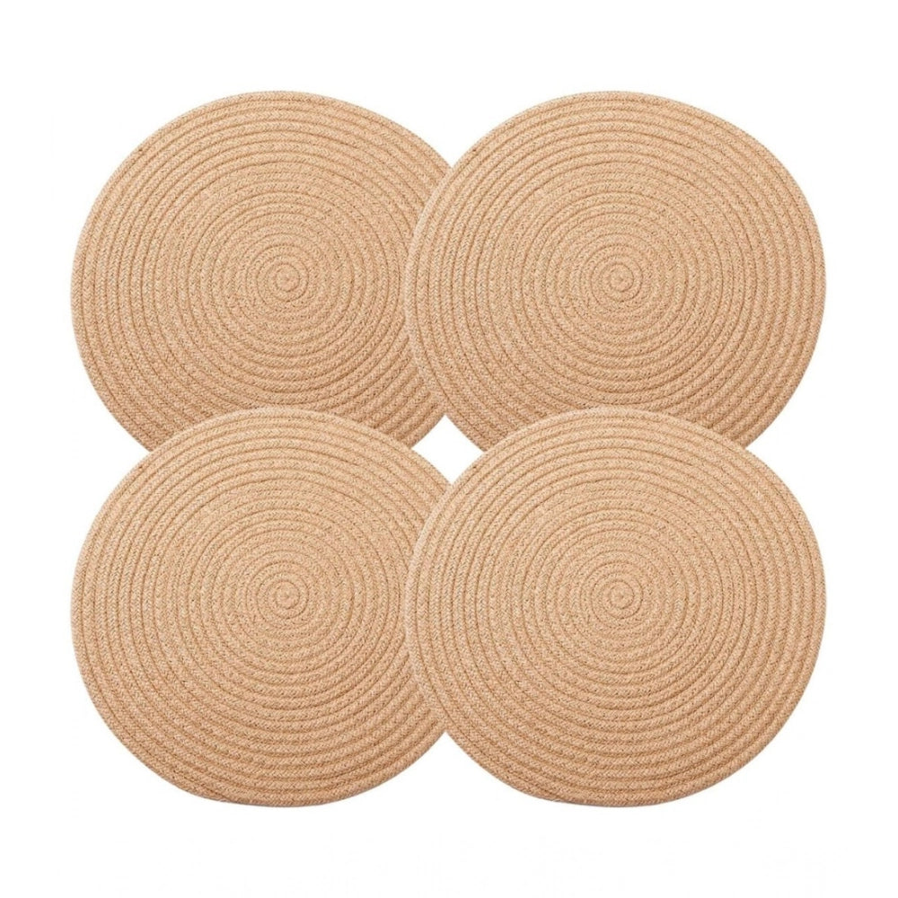 Generic Cotton Dining Table Round Placemat Mats Set of 4 (Beige)
