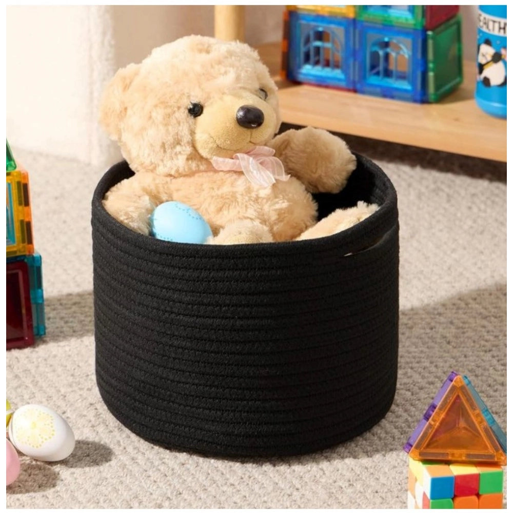 Generic Cotton Round Small Storage Basket 9x7 Inch Pack of 1 (Black)
