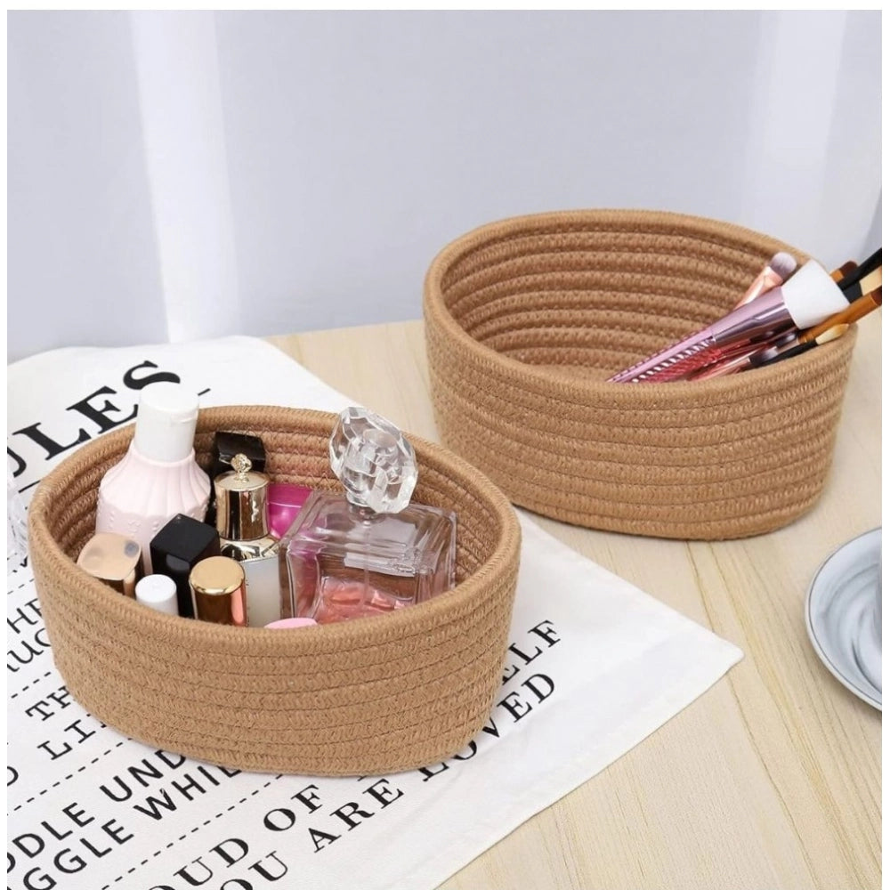 Generic Cotton Storage Rope Woven Baskets Pack of 2 (Beige)