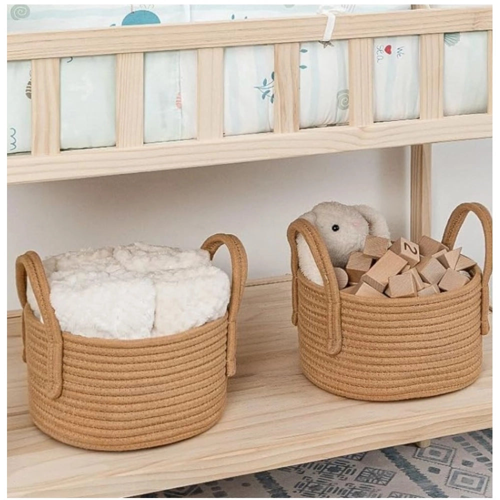 Generic Cotton Round Storage Rope Woven Baskets Pack of 2 (Beige)