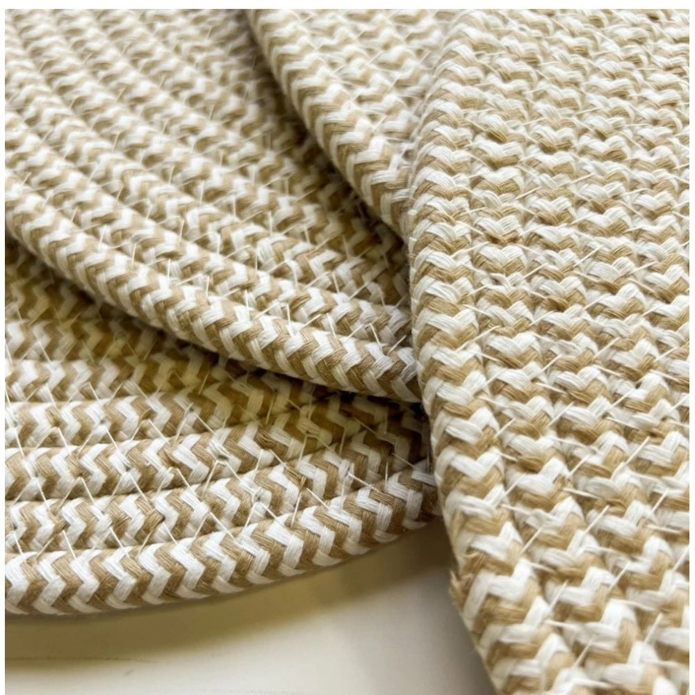 Generic Cotton Dining Table Round Placemat Mats Set of 4 (Beige White)