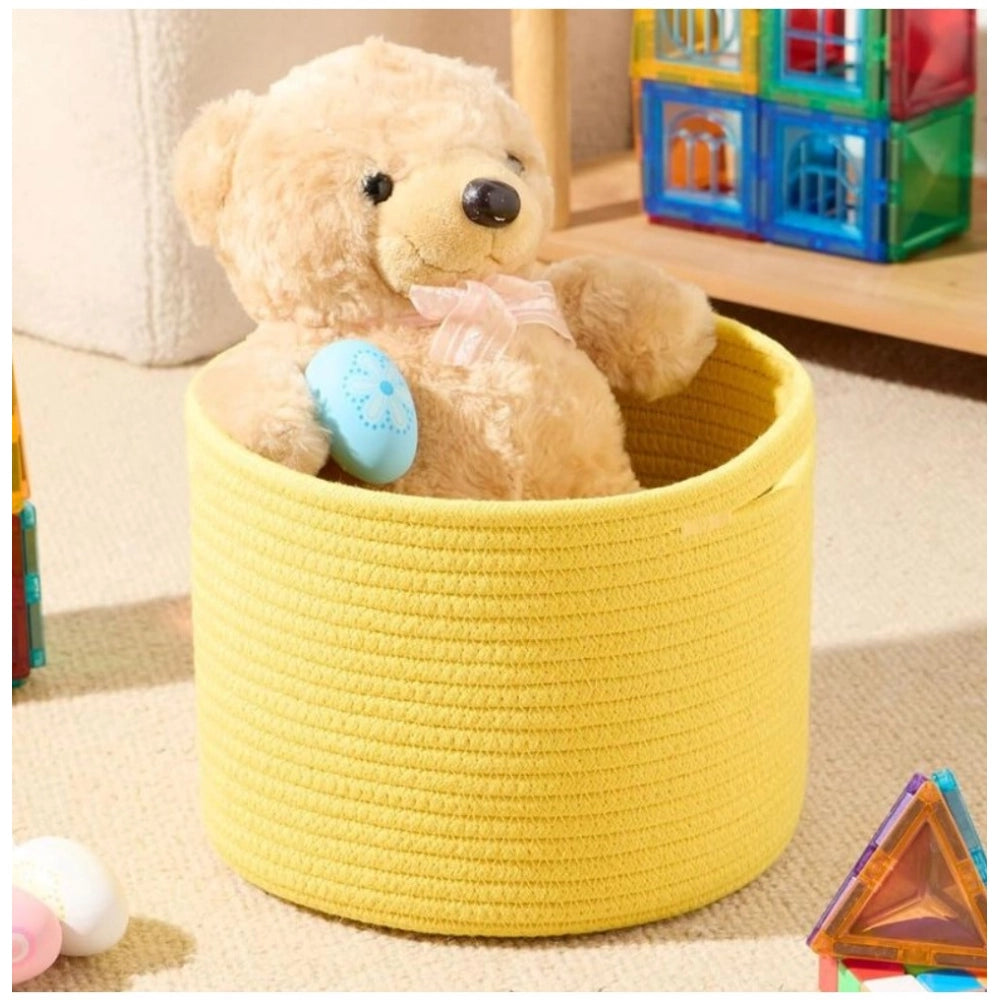 Generic Cotton Round Small Storage Basket 9x7 Inch Pack of 1 (Yellow)