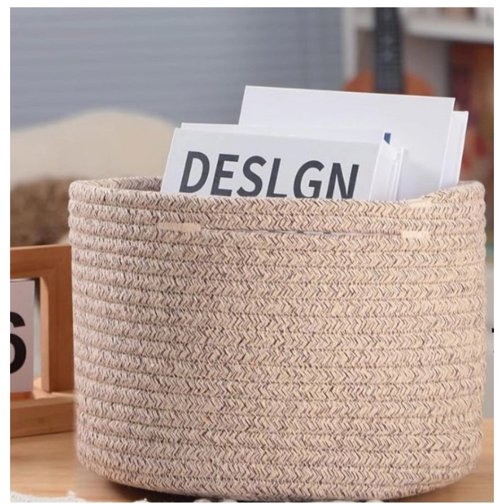 Generic Cotton Round Small Storage Basket 9x7 Inch Pack of 1 (Brown)