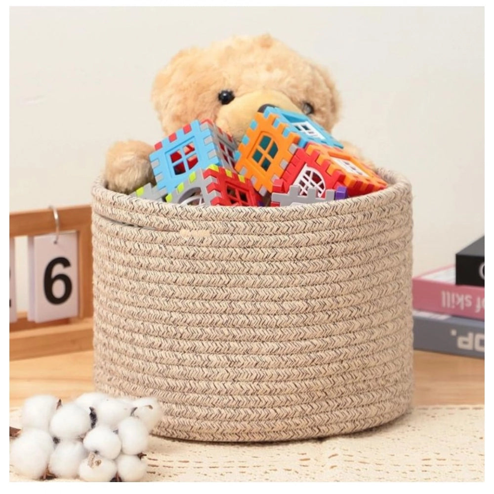 Generic Cotton Round Small Storage Basket 9x7 Inch Pack of 1 (Brown)