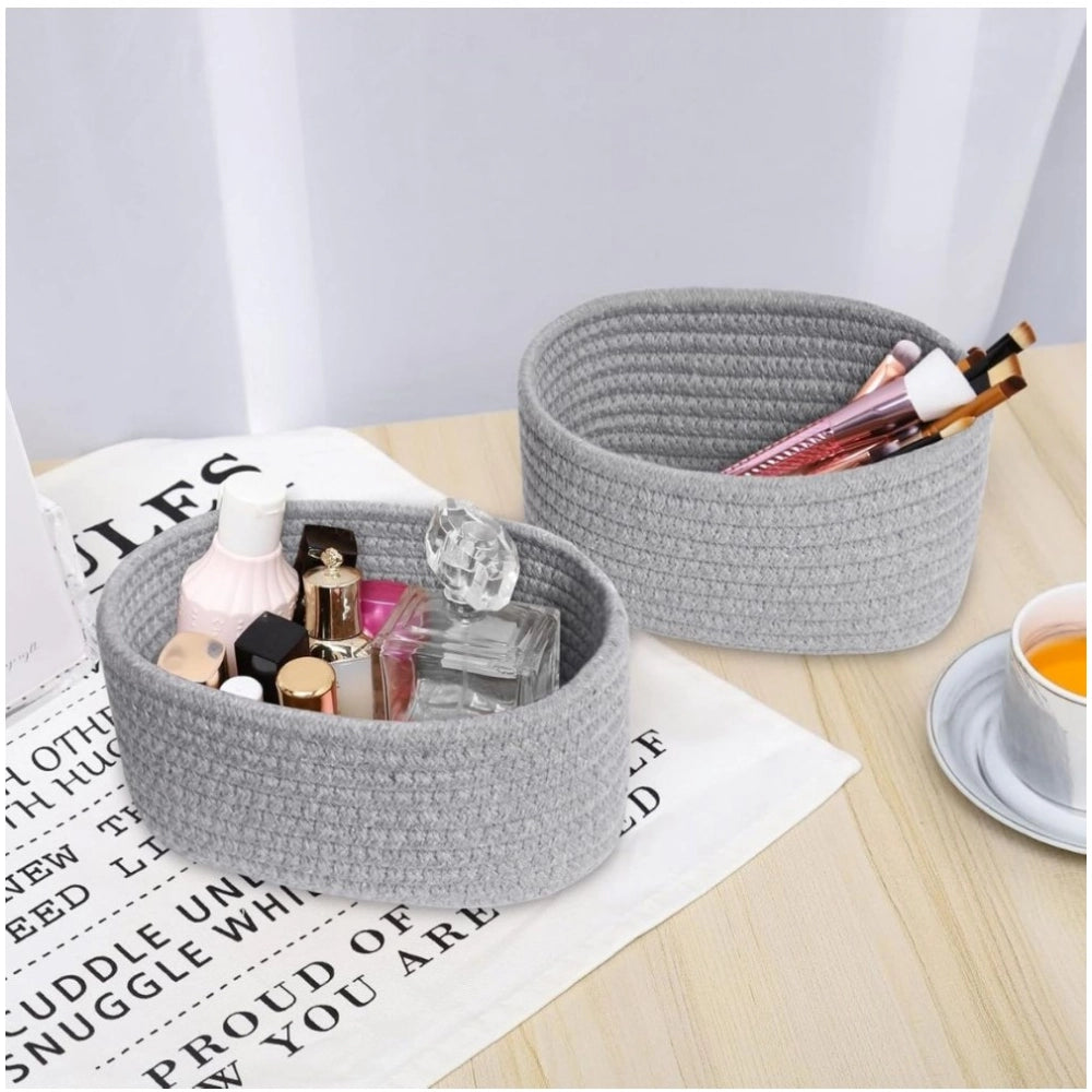 Generic Cotton Storage Rope Woven Baskets Pack of 2 (Grey)