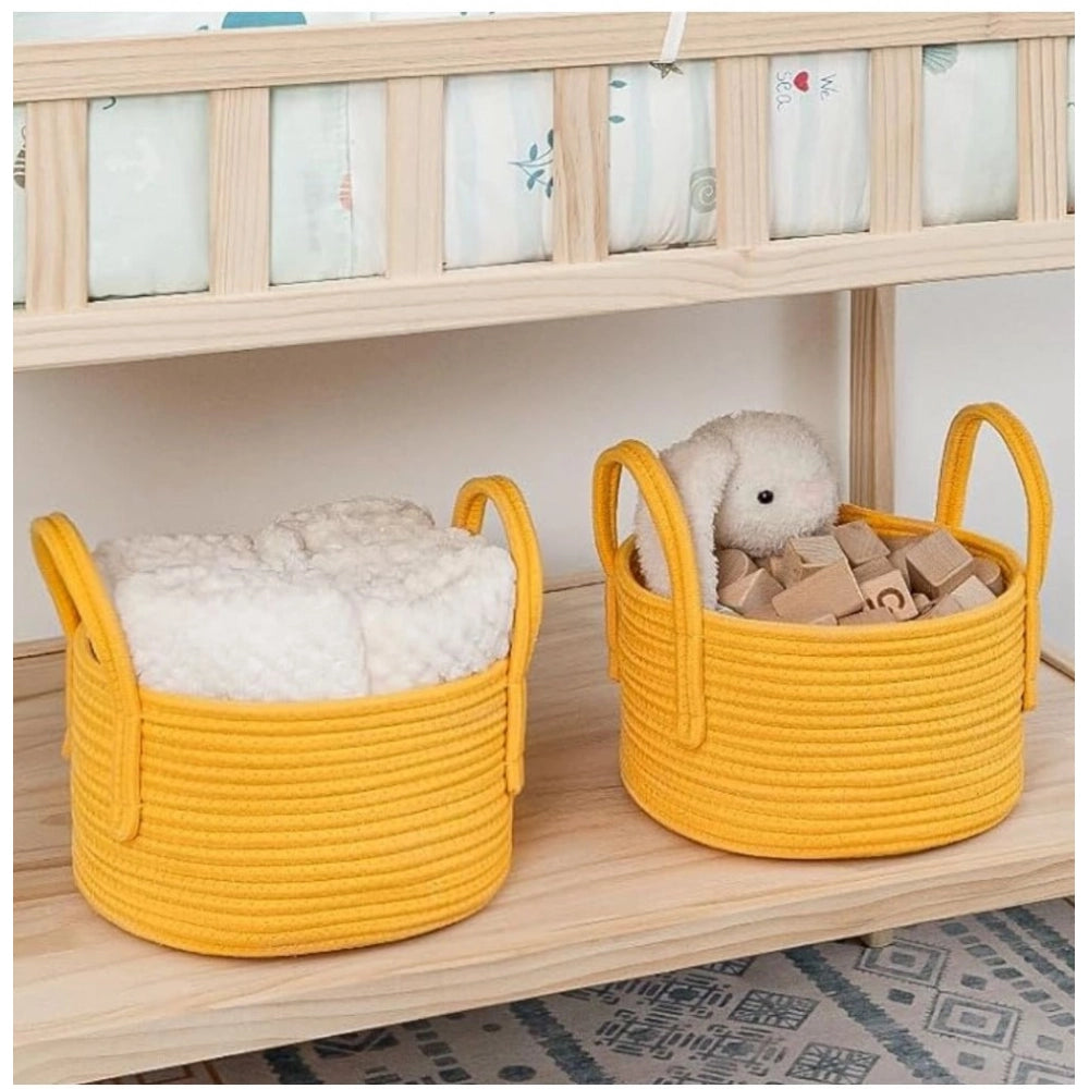 Generic Cotton Round Storage Rope Woven Baskets Pack of 2 (Yellow)