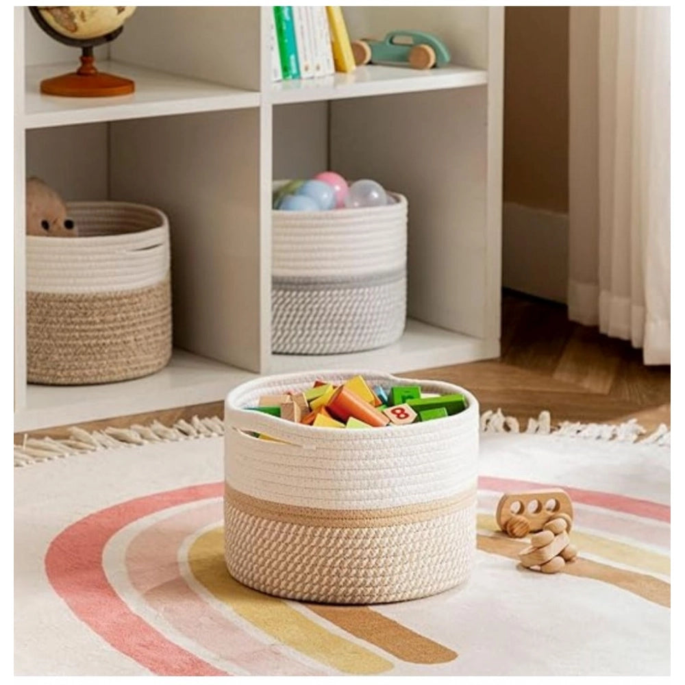 Generic Cotton Storage Rope Woven Baskets 9x7 Inch Pack of 1 (Beige)