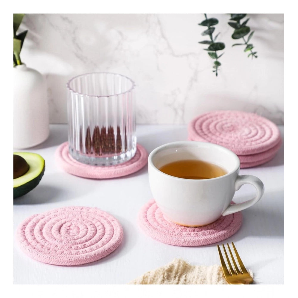 Generic Cotton Rope Drink Coasters 6 Pcs Set (Baby Pink)