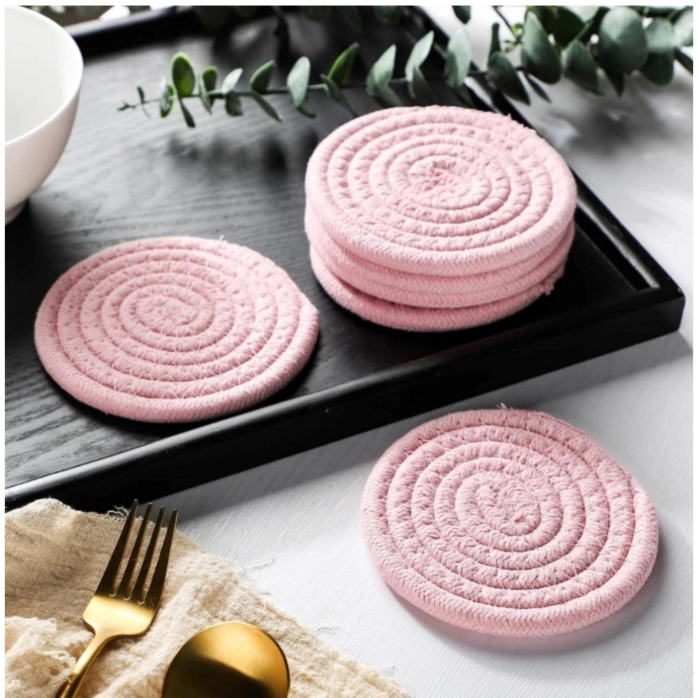 Generic Cotton Rope Drink Coasters 6 Pcs Set (Pink)