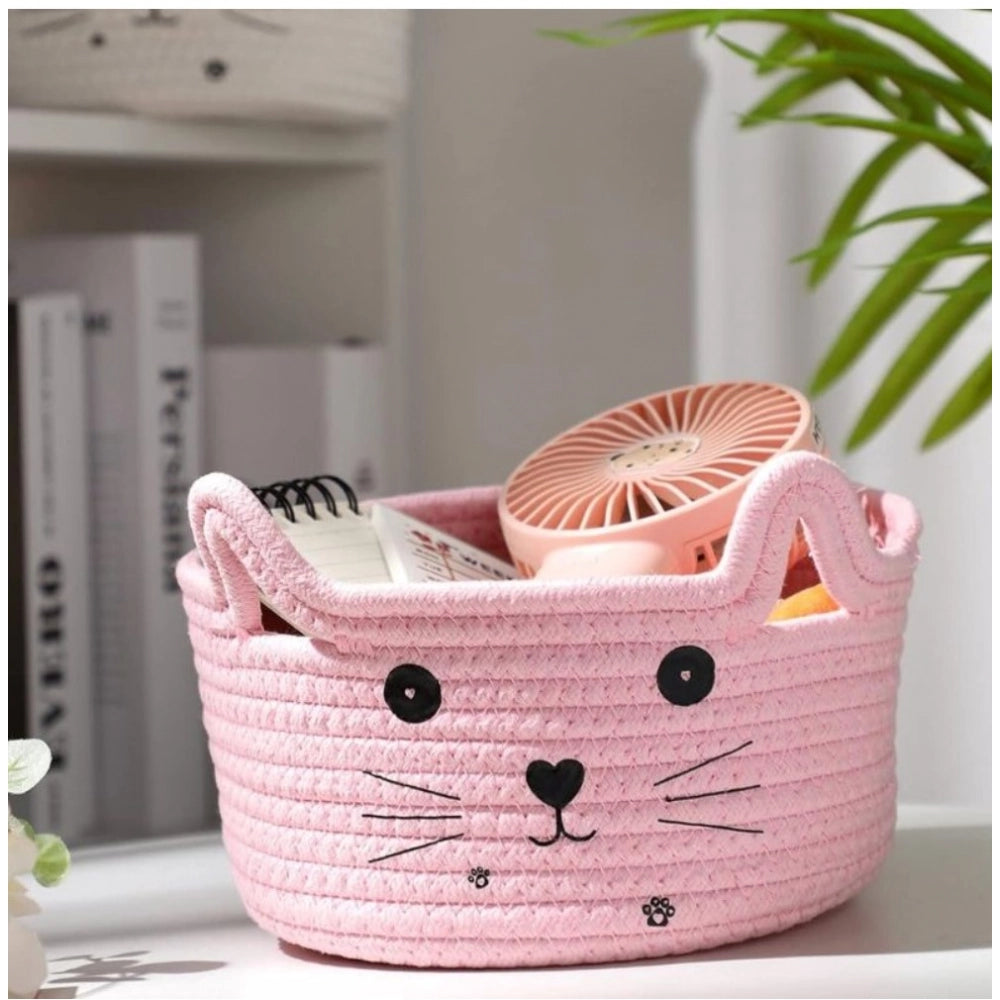 Generic Cotton Small Cat With Face Basket Pack of 1 (Pink)