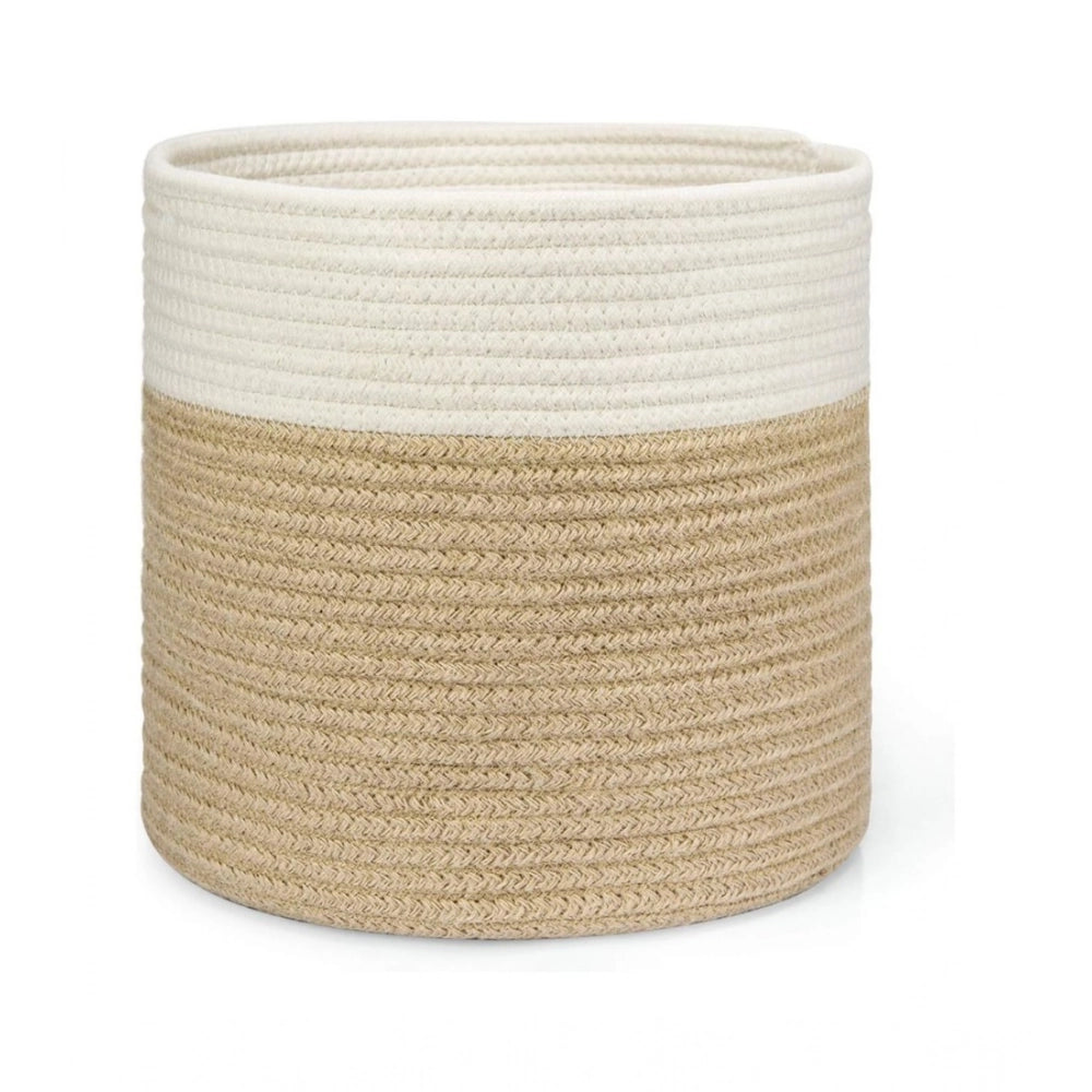 Generic Cotton Large Woven Storage Basket 11x11 Inch Pack of 1 (Beige White)