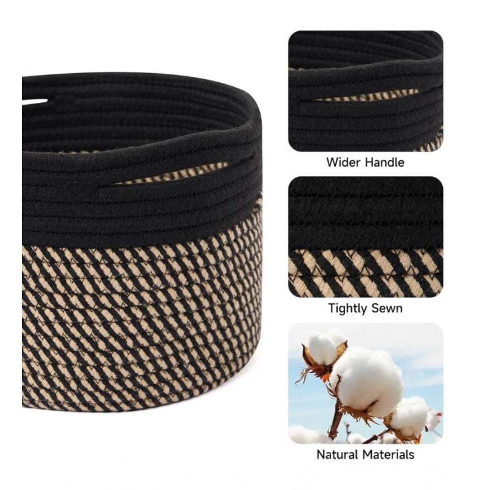 Generic Cotton Round Small Storage Basket 9x7 Inch Pack of 1 (Beige)