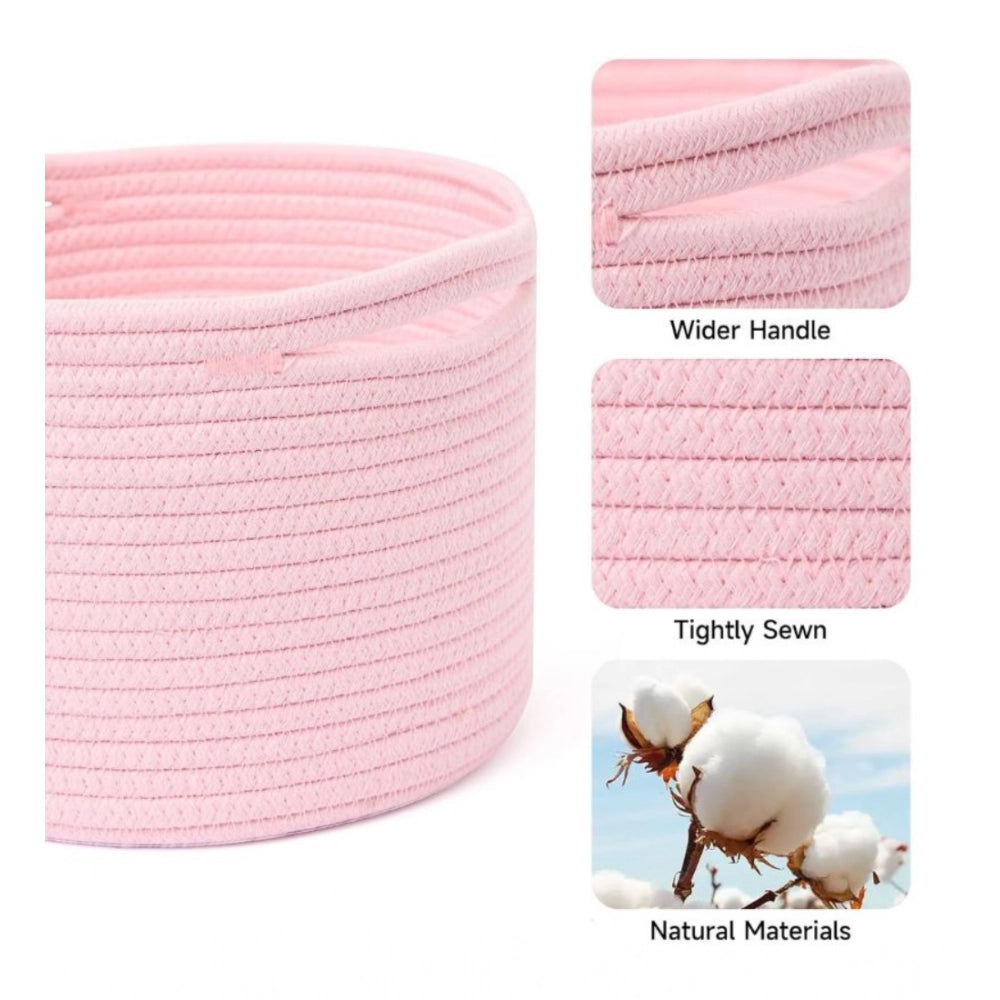 Generic Cotton Round Small Storage Basket 9x7 Inch Pack of 1 (Baby Pink)