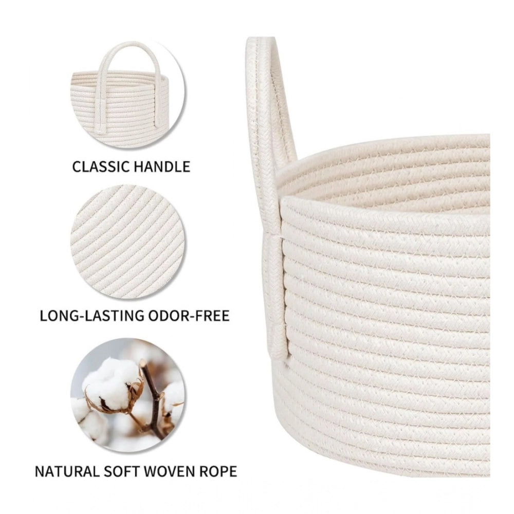 Generic Cotton Round Storage Rope Woven Baskets Pack of 2 (White)