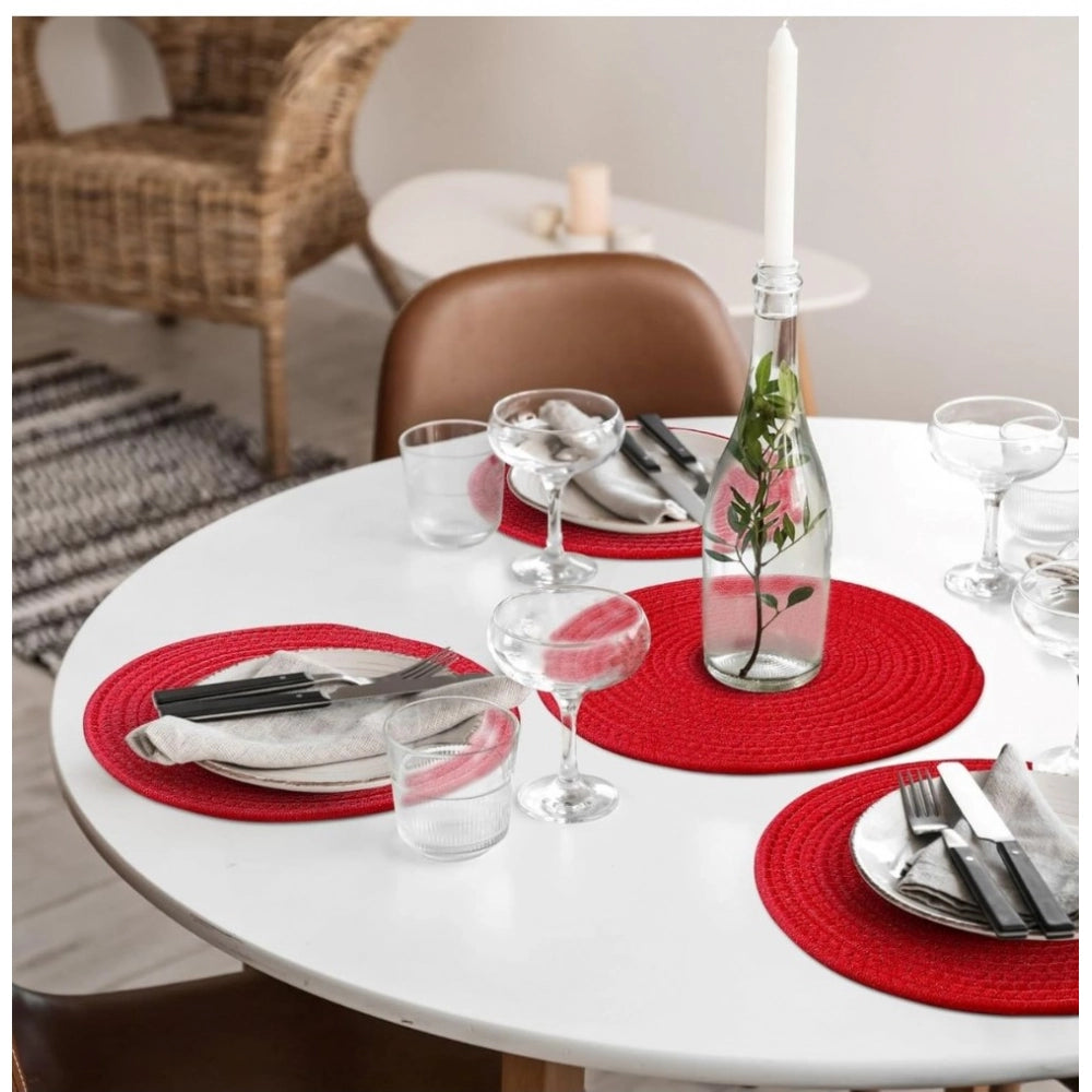 Generic Cotton Dining Table Round Placemat Mats Set of 4 (Red)