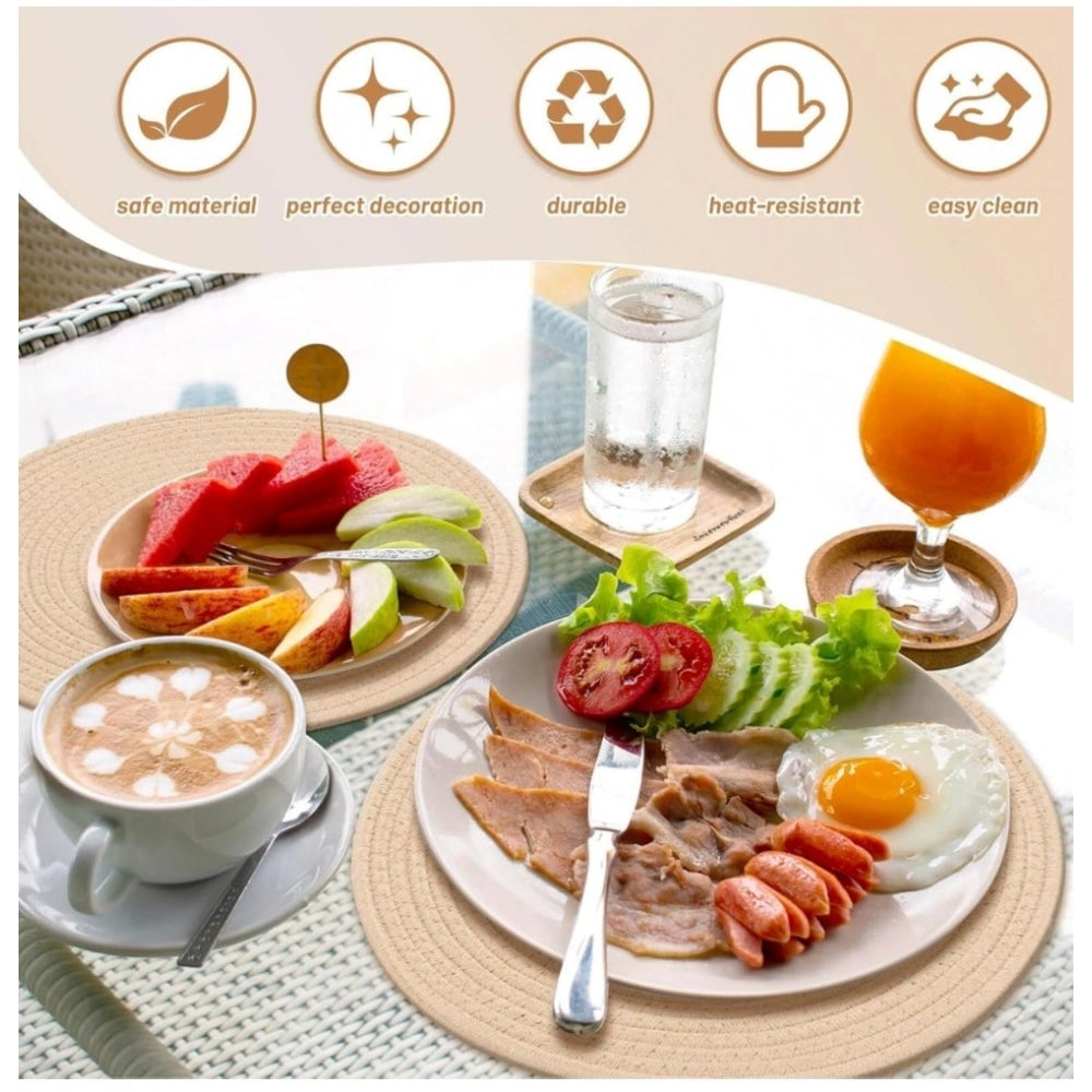 Generic Cotton Dining Table Round Placemat Mats Set of 4 (Cream)