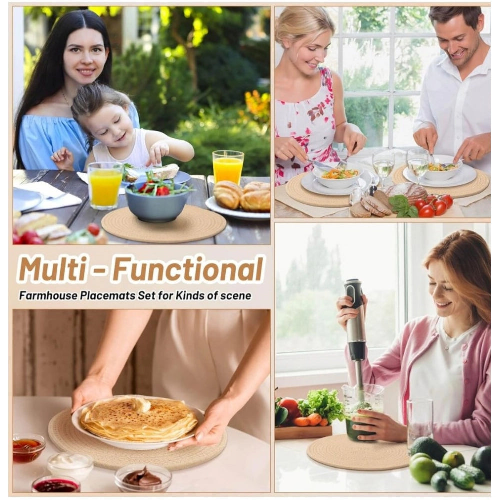 Generic Cotton Dining Table Round Placemat Mats Set of 4 (Cream)