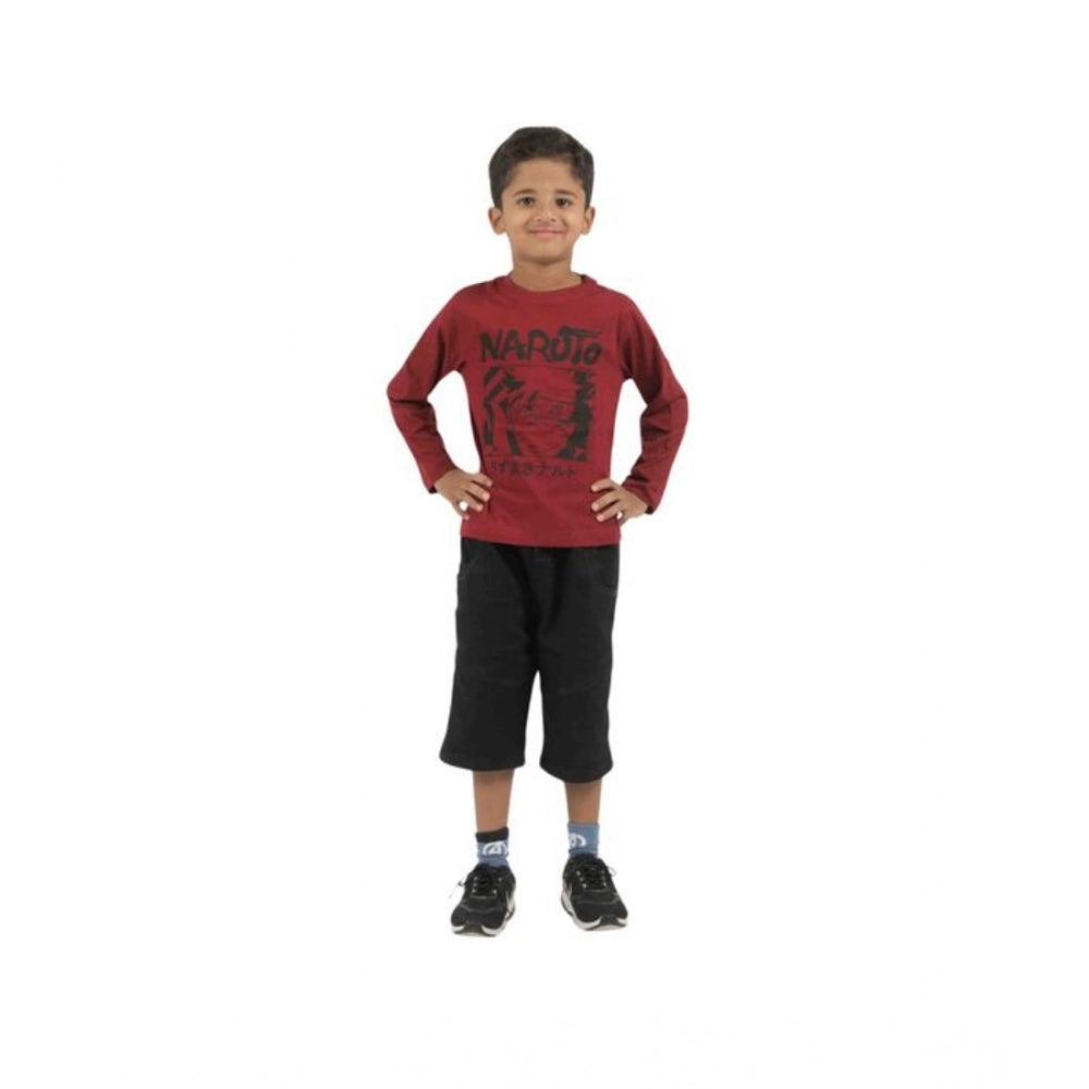 Generic Pack of 2 Boy's Cotton Printed Full Sleeve T-Shirt's (Multicolor)