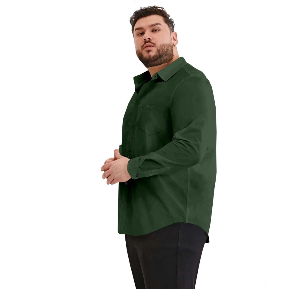 Generic Mens Casual Cotton Solid Full Sleeve Shirt (Green)