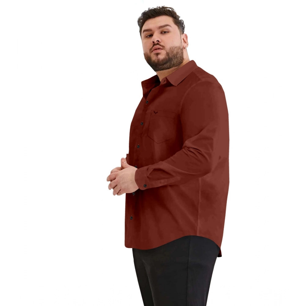 Generic Mens Casual Cotton Solid Full Sleeve Shirt (Maroon)