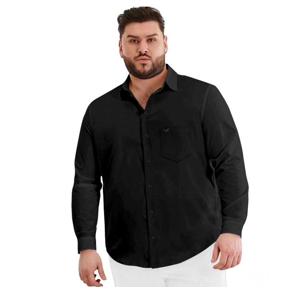 Generic Mens Casual Cotton Solid Full Sleeve Shirt (Black)