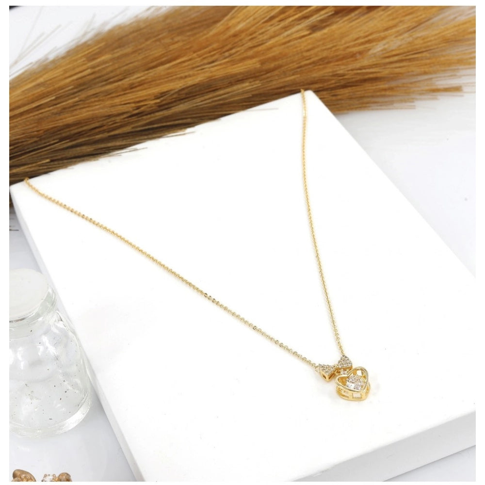 Generic Women's Stainless Steel Heart Shape Golden Delicate Pendent Chain (Gold Plated)