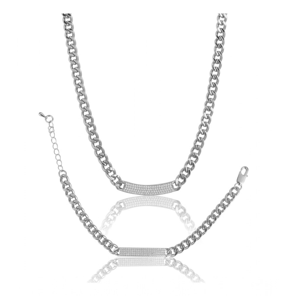 Generic Women's Stainless Steel Silver Polish Hand Bracelet And Necklace (Silver Plated)