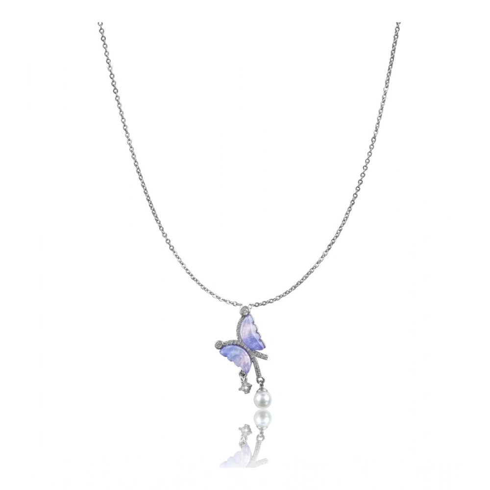 Generic Women's Stainless Steel Butterfly Dailywear Pendent Delicate Chain (Silver Plated)