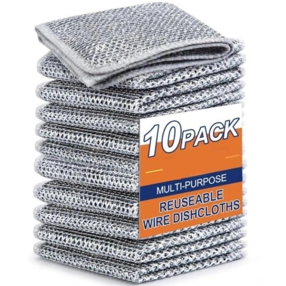 Generic Polyester Two Layer Non Scratch Dish Wash Cloth Pack of 10 (Multicolor)