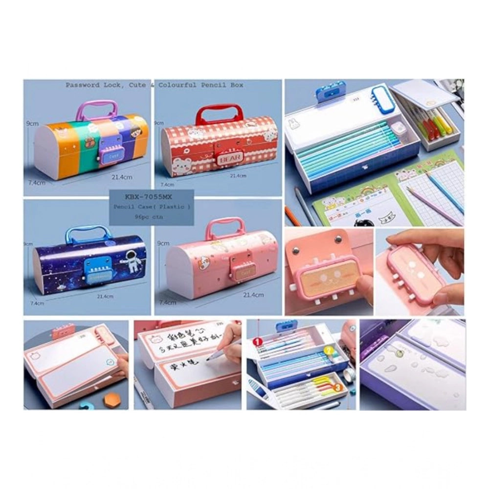 Generic Plastic Pen, Pencil Box Suitcase Style Password Lock (Multicolor )