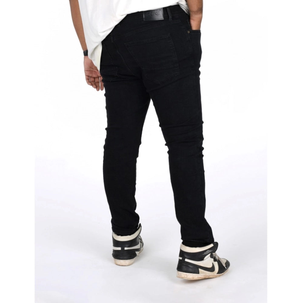 Generic Men's Cotton Blended Solid Plus Size Jeans (Black)
