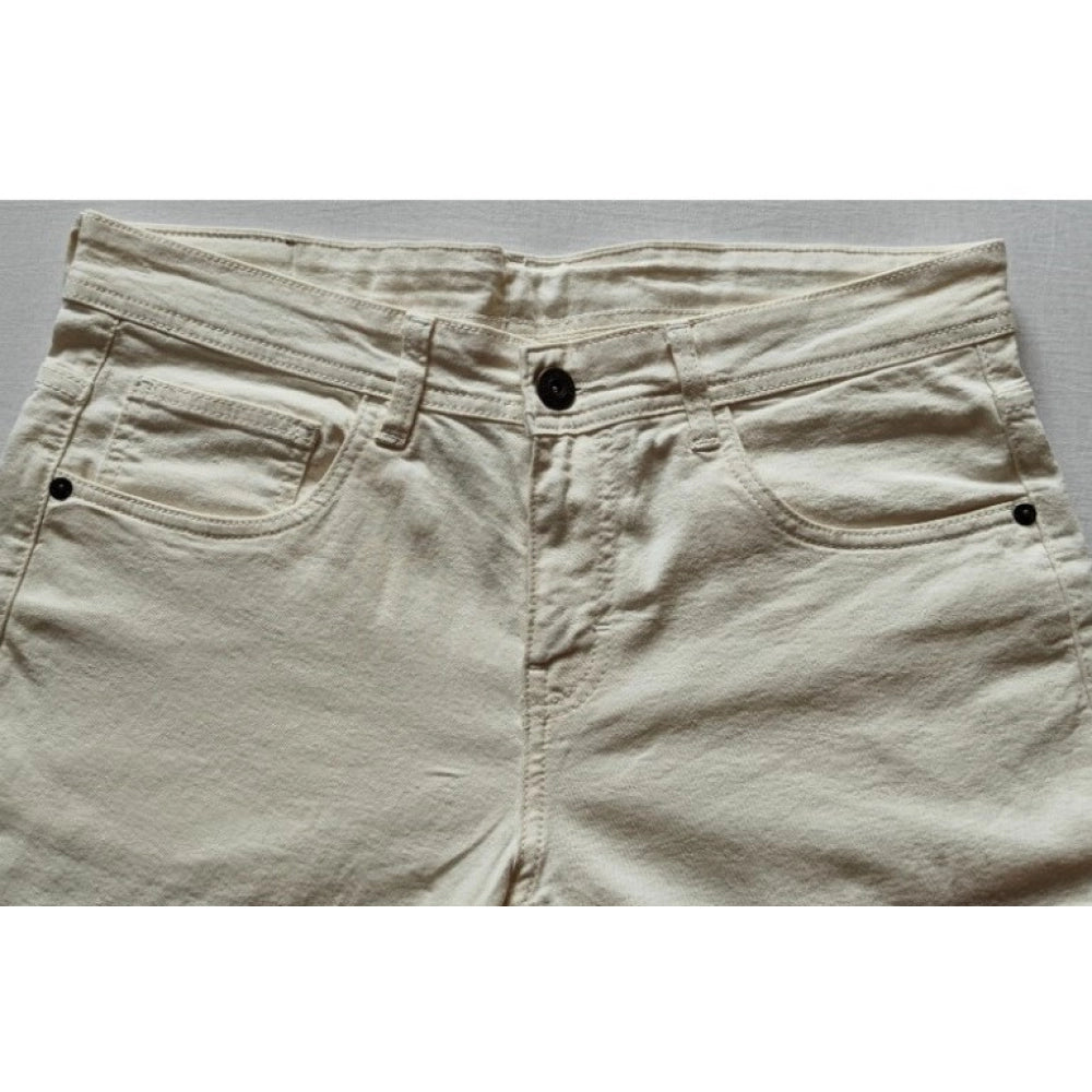 Generic Men's Cotton Blended Solid Classic Fit Jeans (Beige)