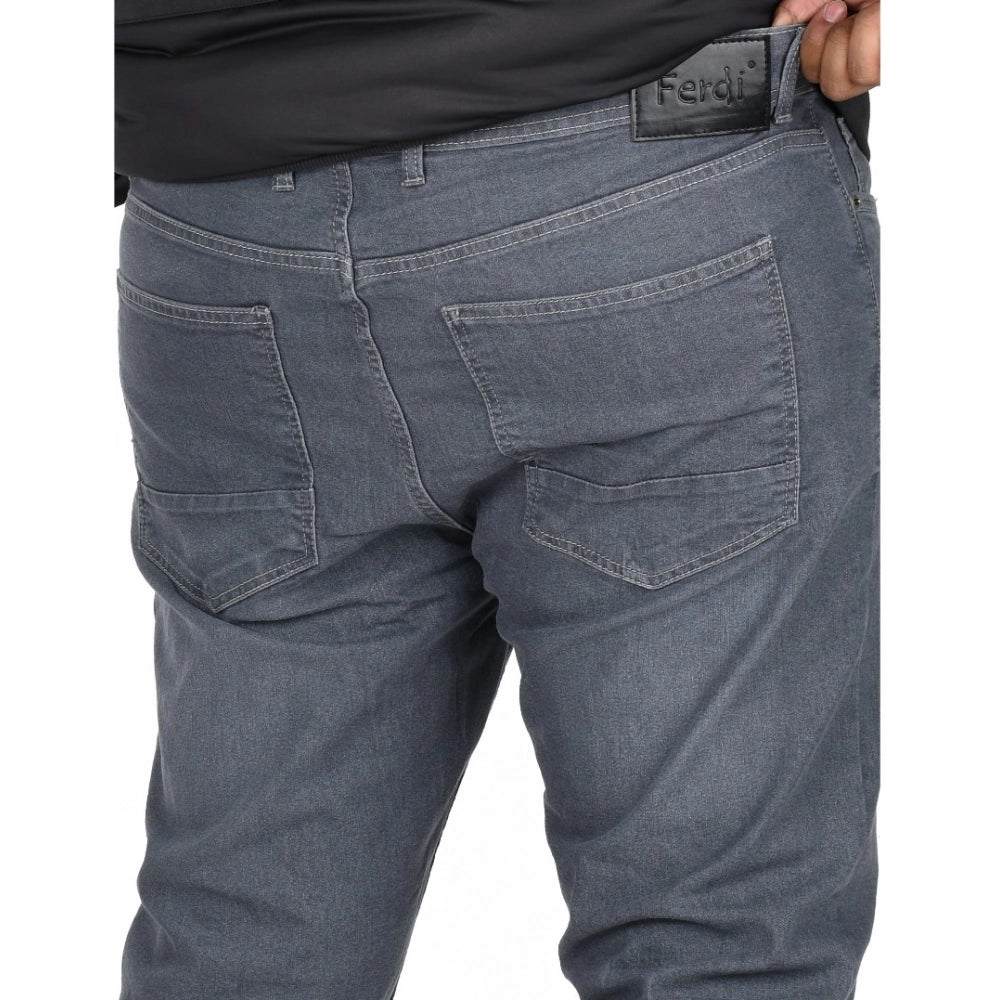 Generic Men's Cotton Blended Solid Plus Size Jeans (Grey)