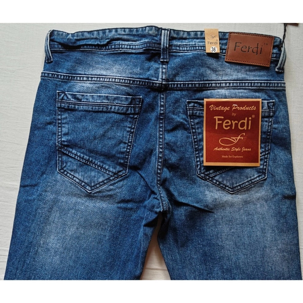 Generic Men's Cotton Blended Solid Tapered Jeans (Blue)