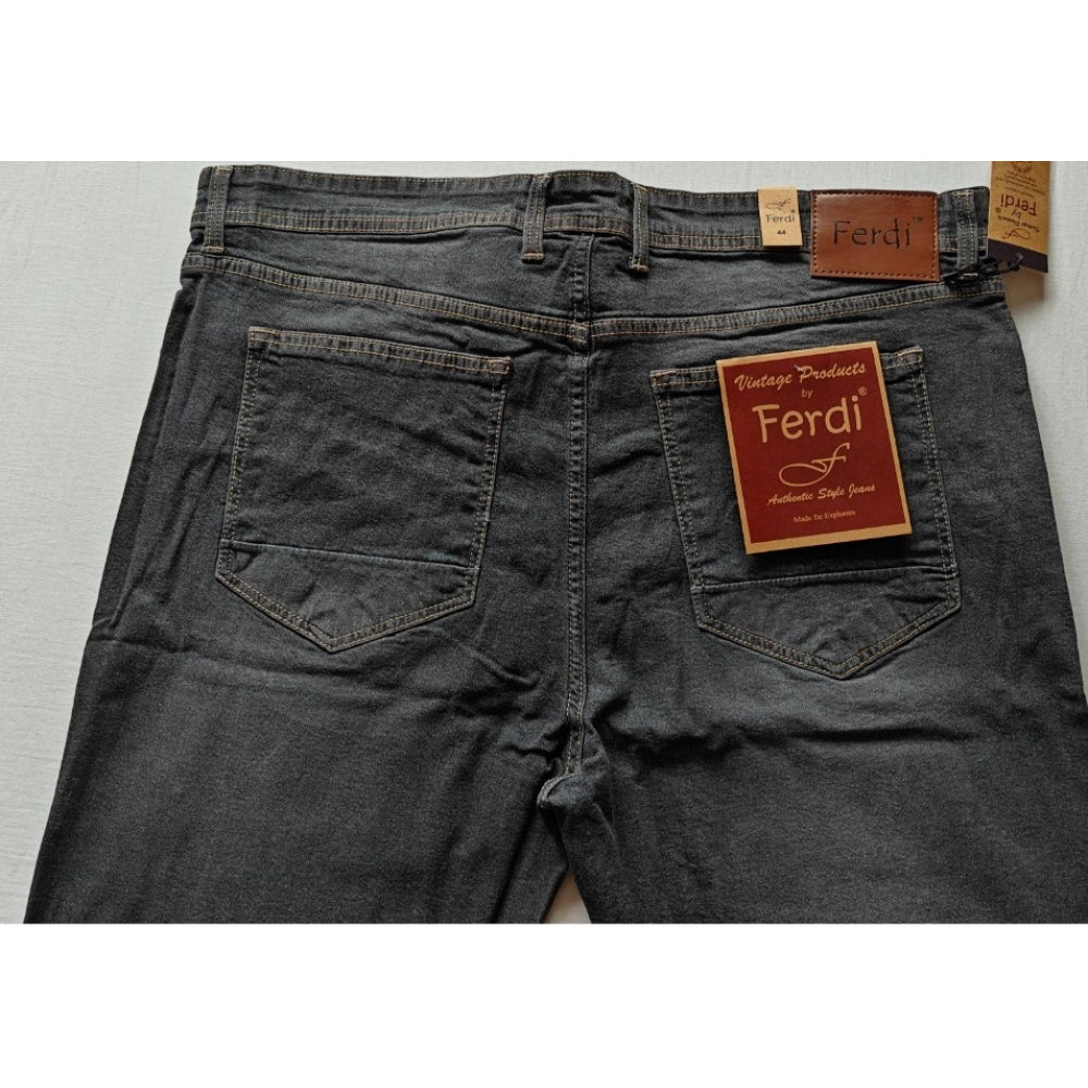 Generic Men's Cotton Blended Solid Plus Size Jeans (Dark Grey)