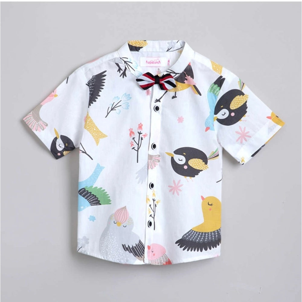 Generic Boy's Cotton Blend Printed Short Sleeve Shirt and Shorts Set (White)