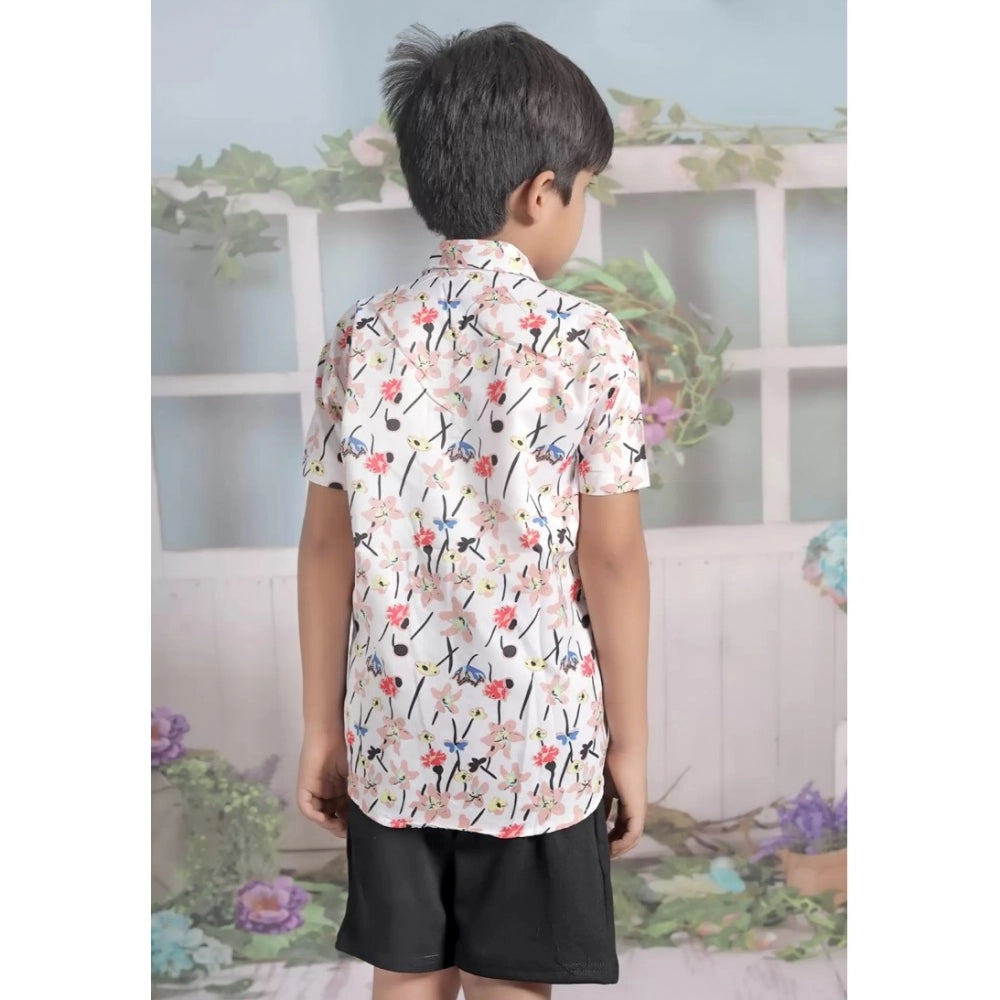 Generic Boy's Cotton Blend Printed Short Sleeve Shirt and Shorts Set (White)