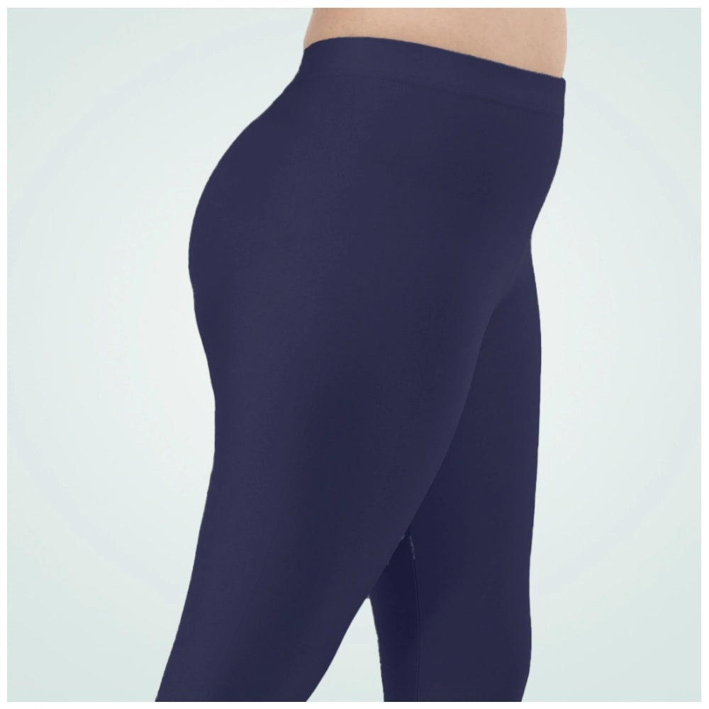 Generic Women's Cotton Blended Solid Shimmer Ankle leggings (Navy Blue)