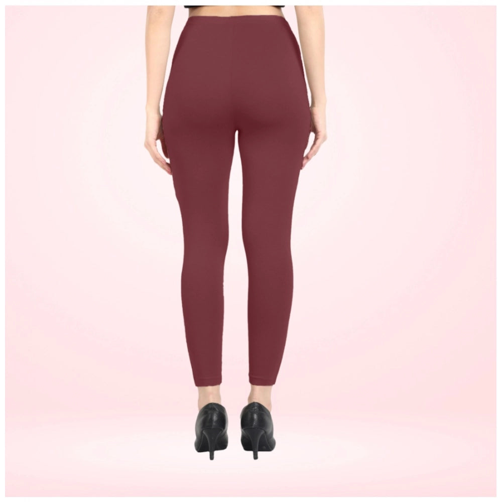 Generic Women's Cotton Blended Solid Ankle legging (Maroon)