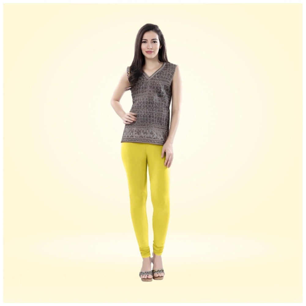 Generic Women's Cotton Blended Solid Churidar leggings (Lemon Yellow)