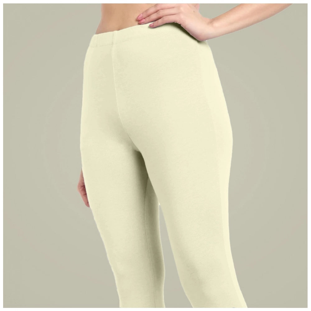 Generic Women's Cotton Blended Solid Ankle legging (Cream)