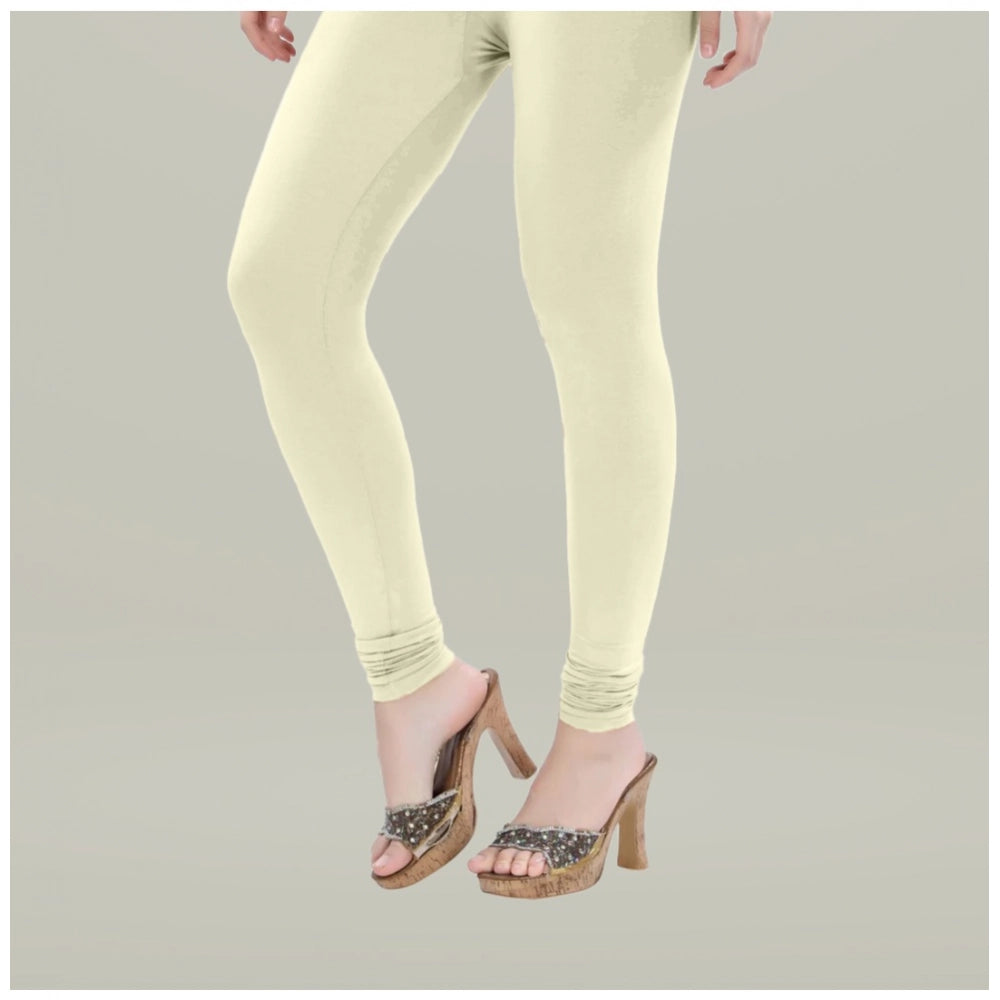 Generic Women's Cotton Blended Solid Churidar leggings (Cream)