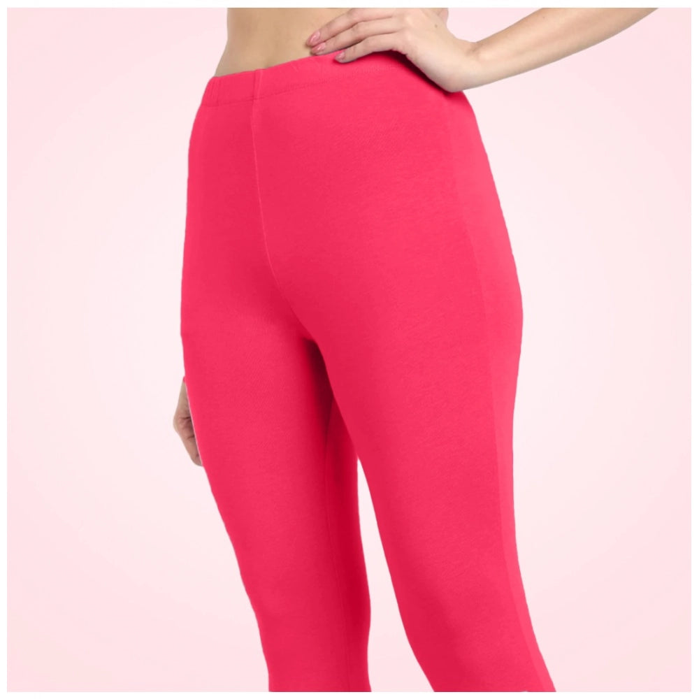 Generic Women's Cotton Blended Solid Ankle legging (Pink)