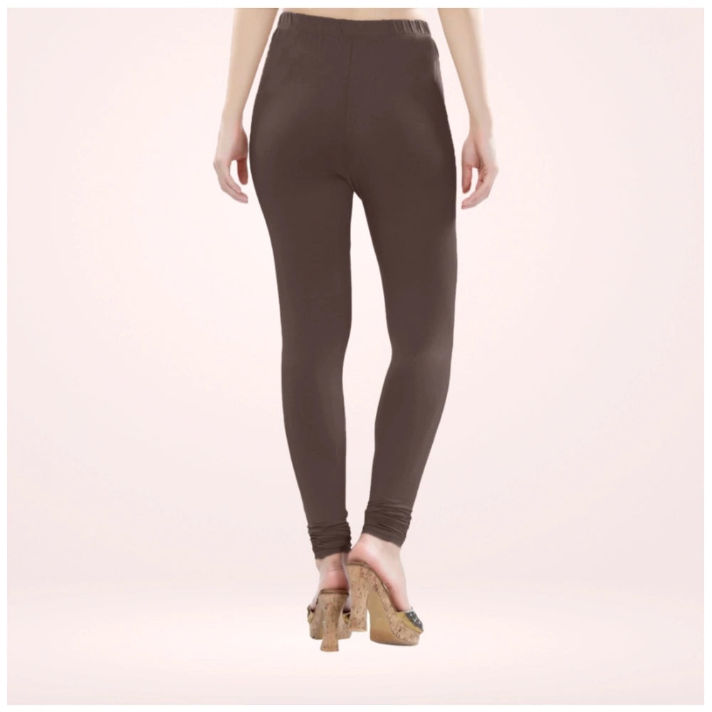 Generic Women's Cotton Blended Solid Churidar leggings (Brown)