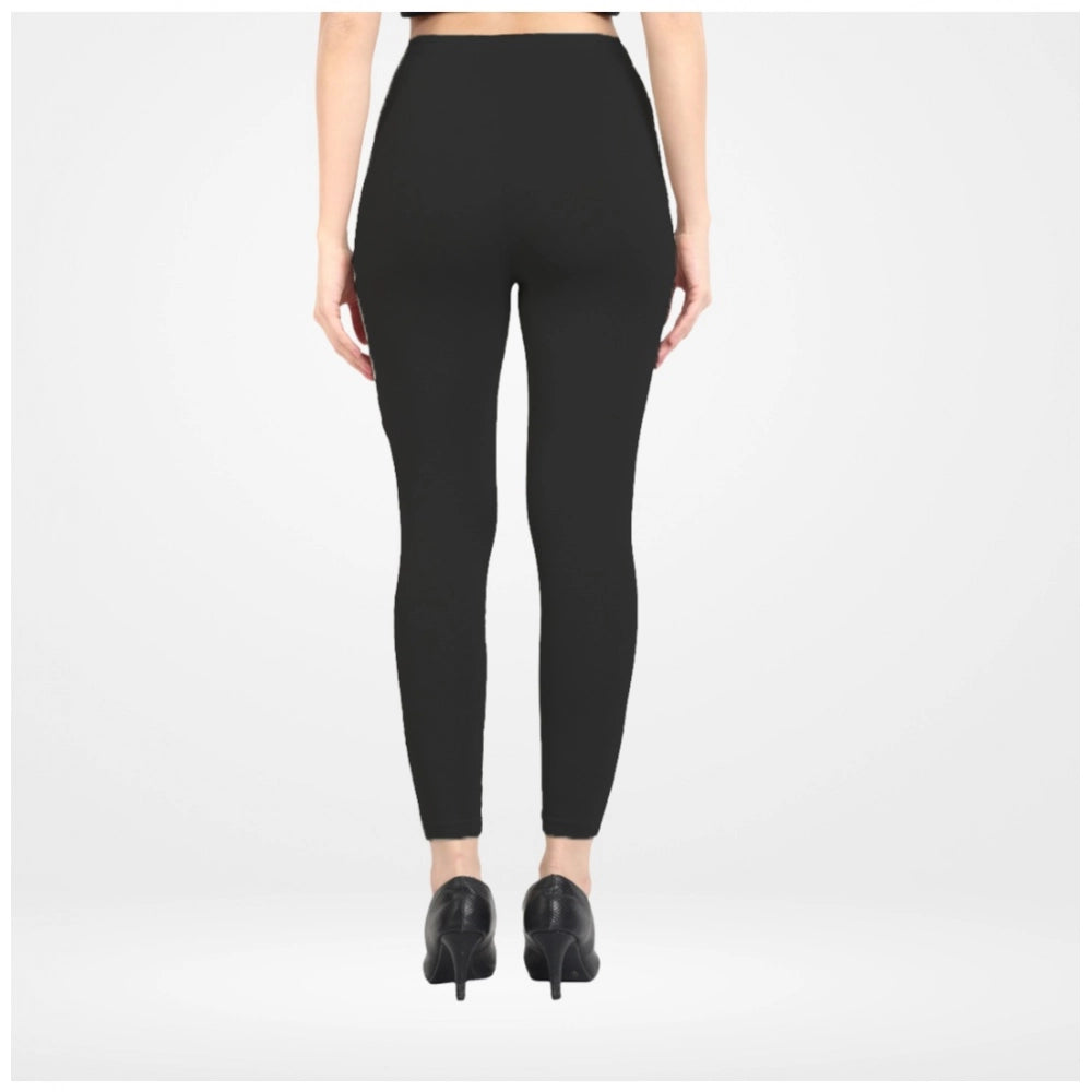 Generic Women's Cotton Blended Solid Ankle legging (Black)
