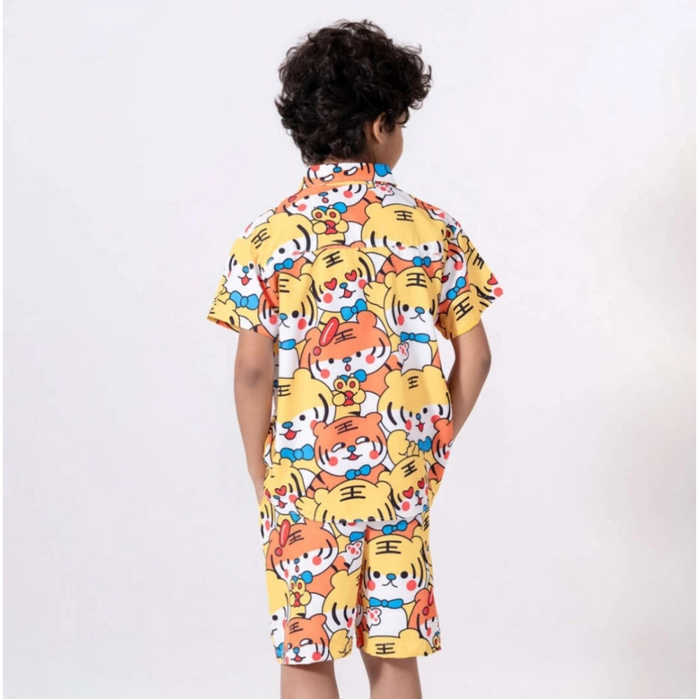 Generic Boy's Lycra Blend Printed Short Sleeve Shirt and Shorts Set (MultiColor)
