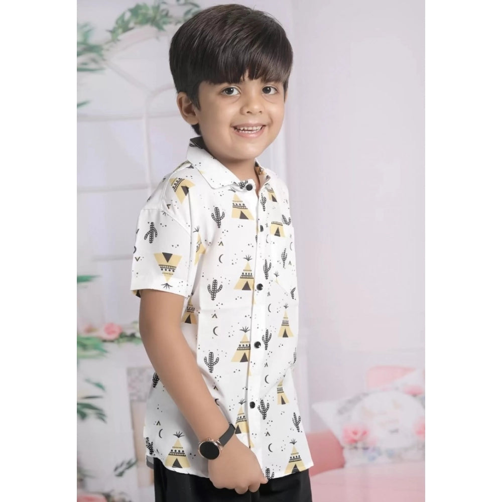 Generic Boy's Cotton Blend Printed Short Sleeve Shirt and Shorts Set (White)