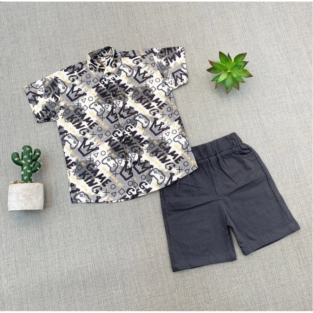 Generic Boy's Cotton Blend Printed Short Sleeve Shirt and Shorts Set (MultiColor)