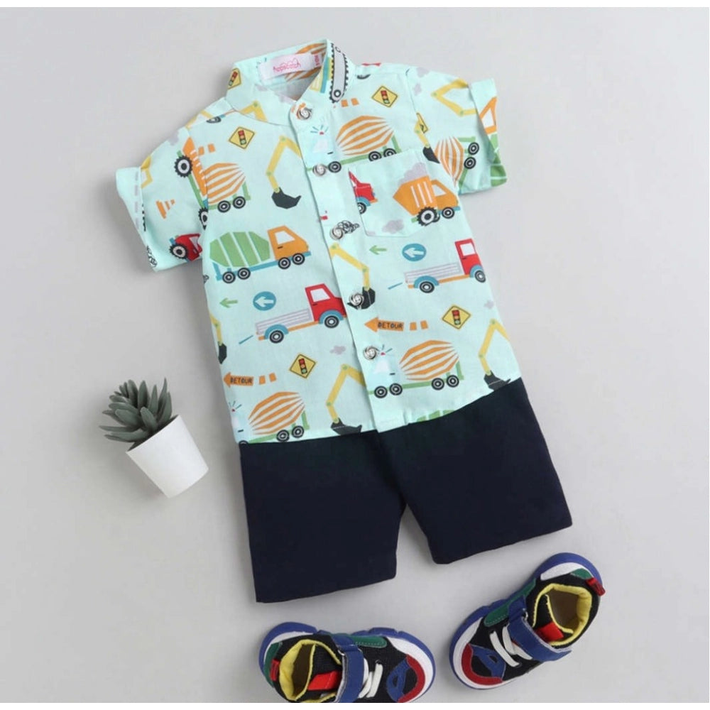 Generic Boy's Cotton Blend Printed Short Sleeve Shirt and Shorts Set (MultiColor)